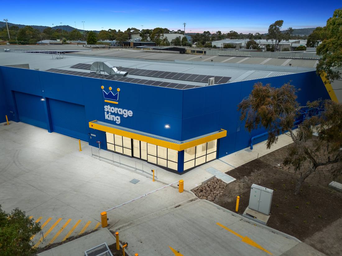 Storage King Knoxfield — Aerial view at dusk